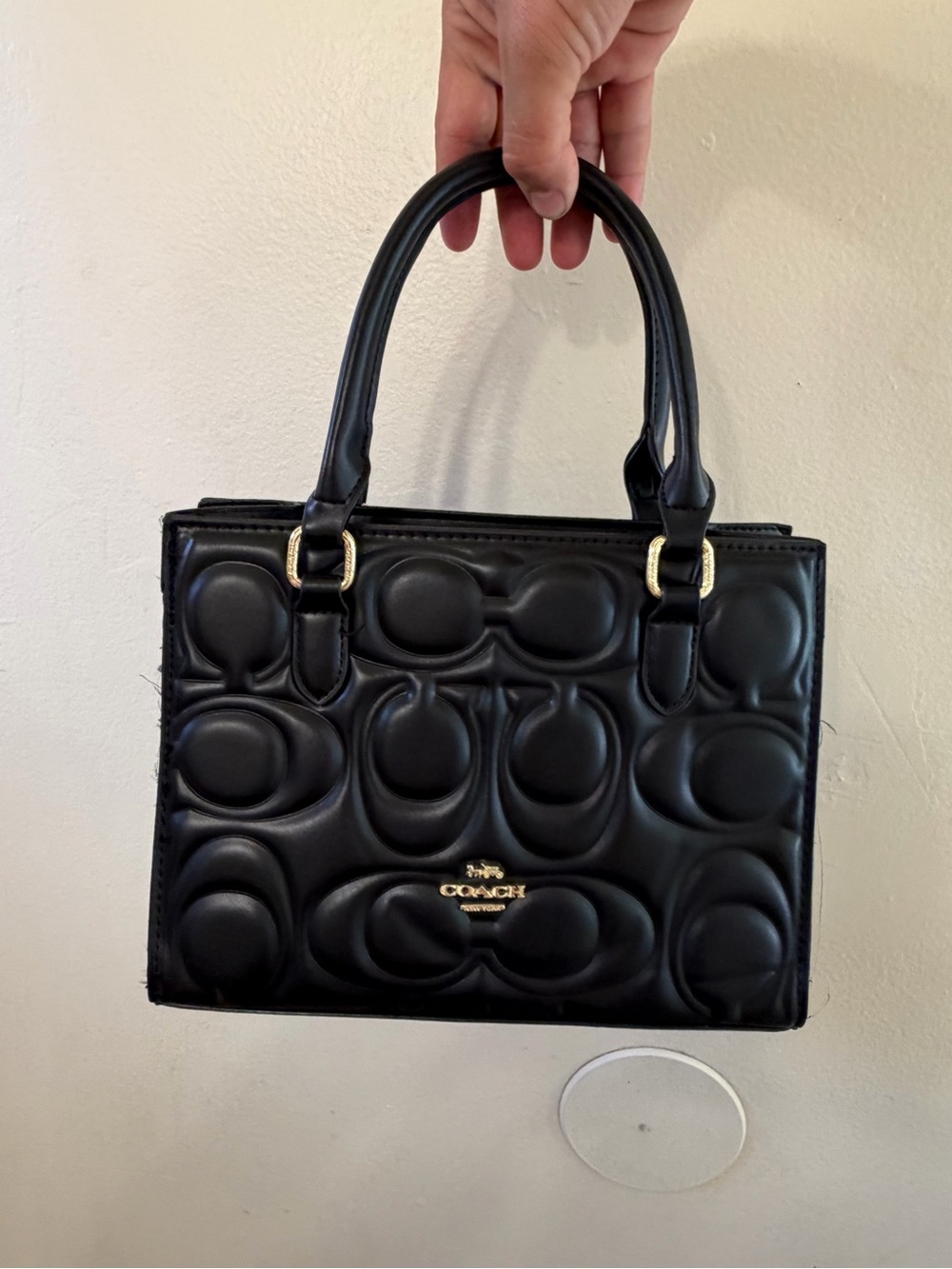 Coach Black Quilted Signature Leather Satchel with Gold Hardware